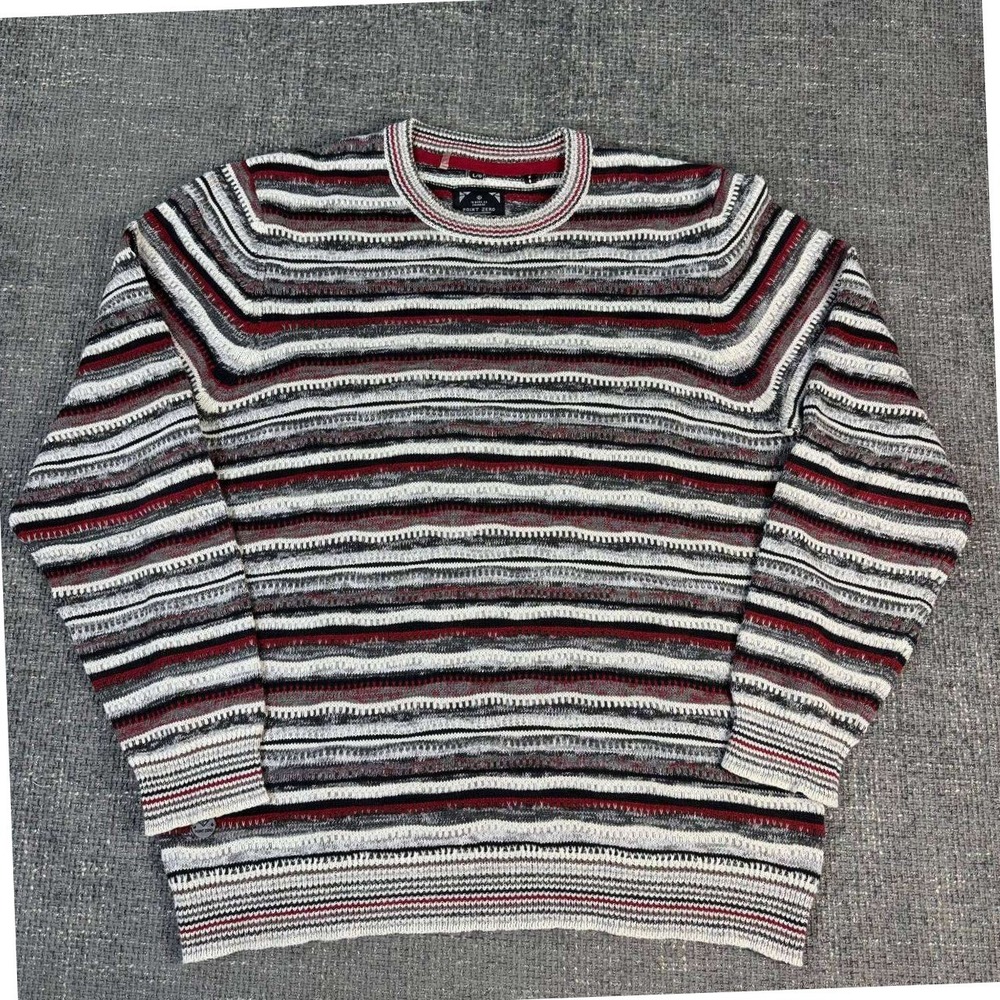 Point Zero Gold Black Label Striped Sweater Mens Large Red Black Textured Knit